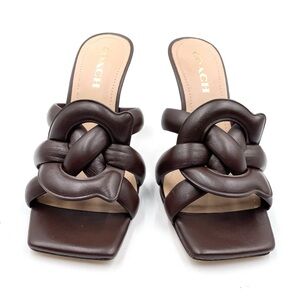 NWOT Coach Women's Dark Brown Leather Slide Sandals